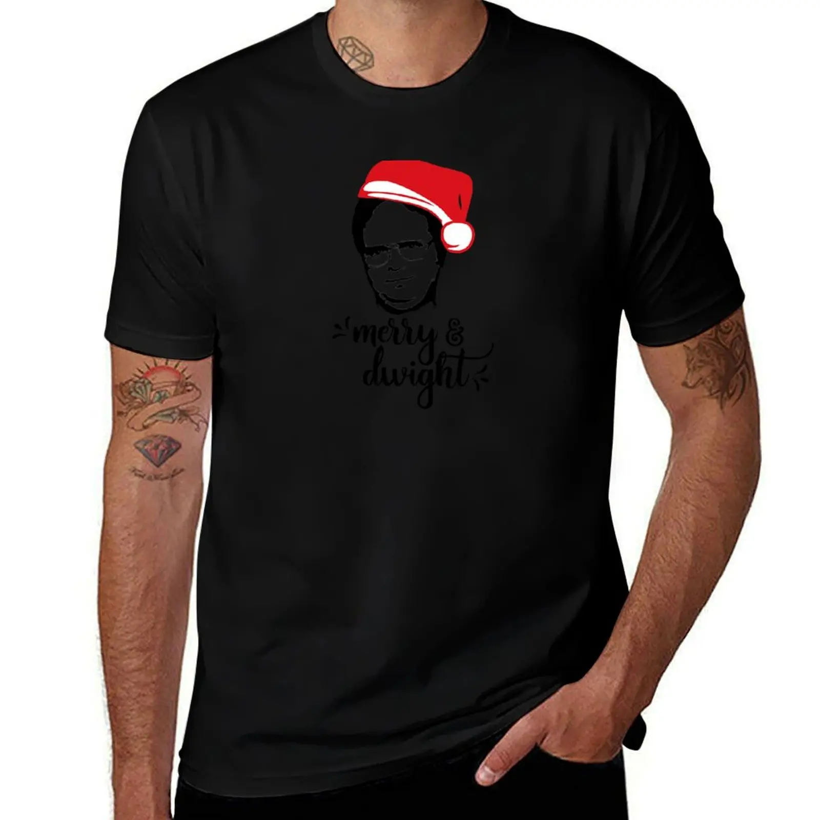 

merry & dwight The Office Christmas Dwight Schrute santa hat T-Shirt man graphic t shirt t shirts for man cotton soft T-shirt