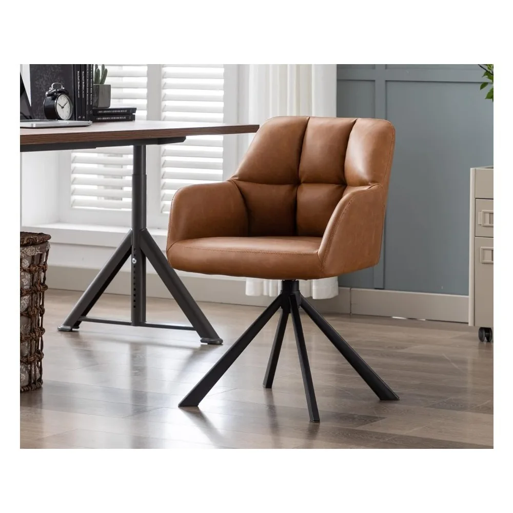 

Удобное кожаное настольное кресло, современное компьютерное рабочее кресло без колес, вращающееся акцентное кресло со средней спинкой для гостиной