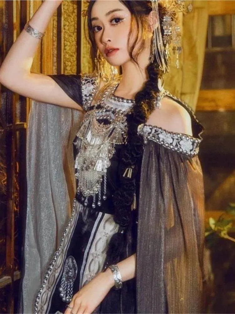 

A new style of ethnic costume in dark and unconventional way black travel photo shoot foreign land