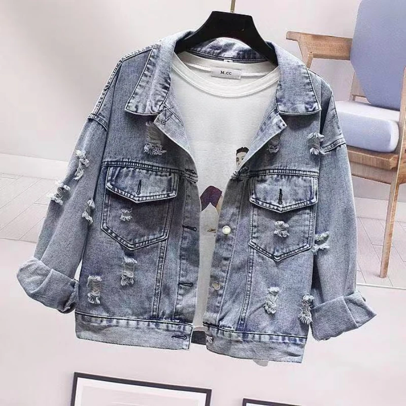 Autumn Fall Clothing Elegant Winter Denim Jacket Crop Trend Novelty Designer Jean Jackets for Women 2024 Woman Coat Spring Coats