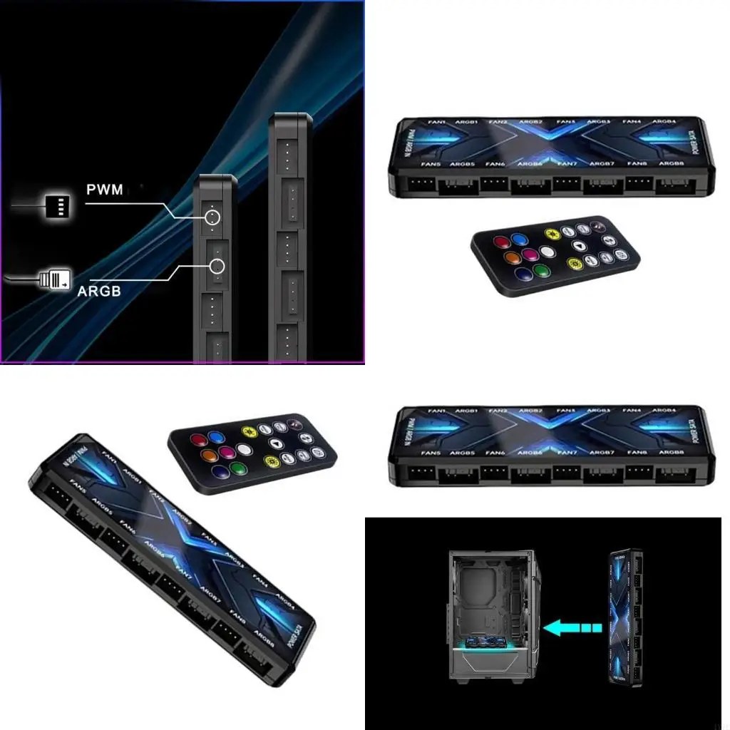 

4X7E ARGB PWM Fan Hubs, Addressables 5V 3Pin 12V 4Pin PWM 2 in 1 RGBs Case Fan Hubs