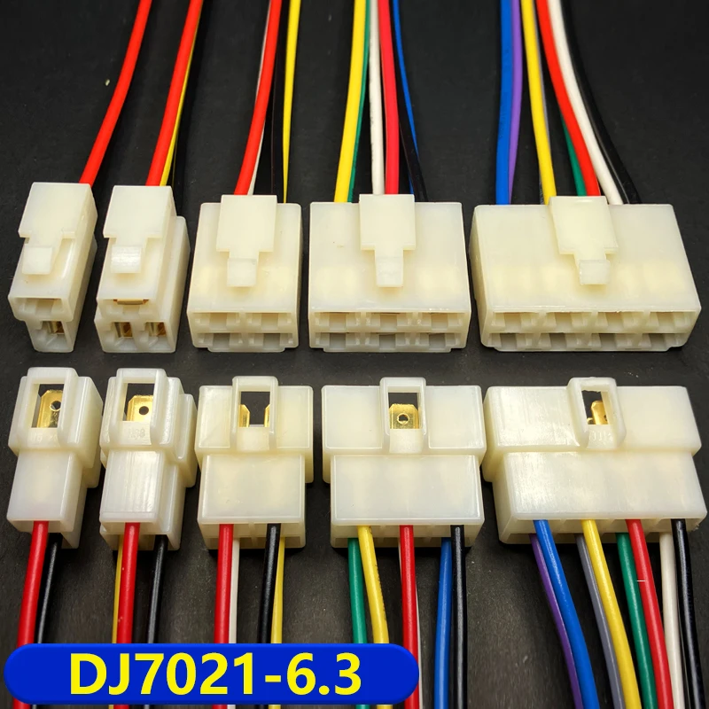 DJ7021-6.3mm sedan cable connector 1/2/3/4/6/8/9/12/14 pin electric motorcycle harness male and female plug wire length 15cm