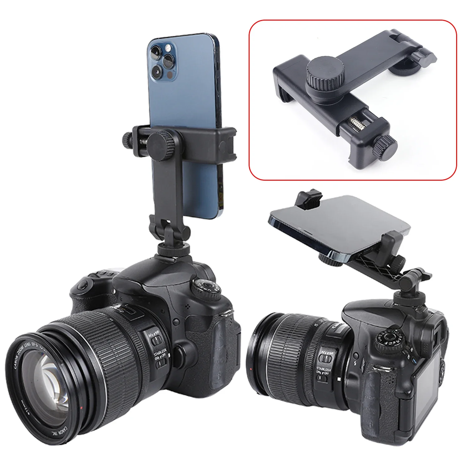 Vertical & Horizontal Phone Tripod Mount Adapter Rotatable Bracket Clip for iPhone Android Cell Phone Selfie Stick Camera Stand