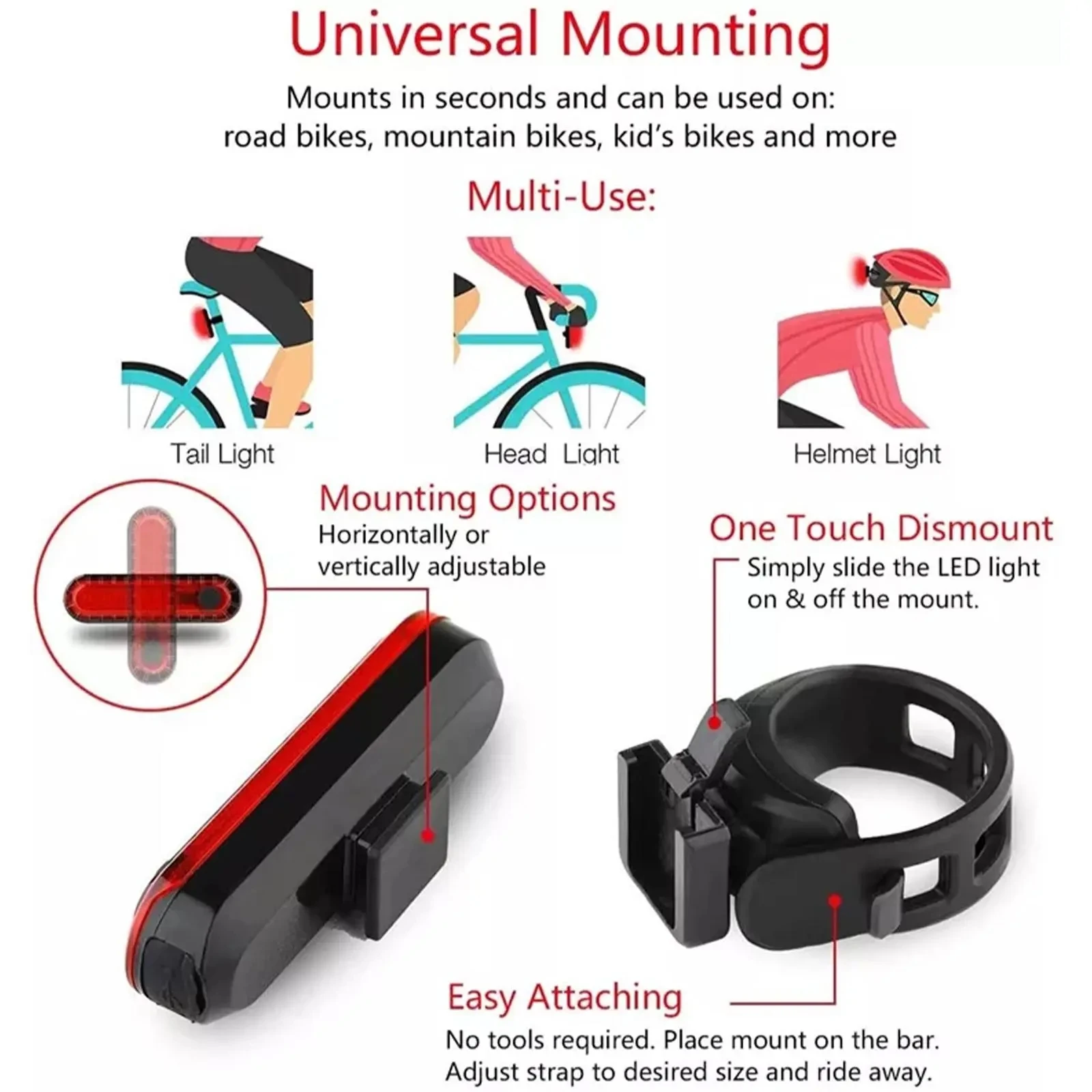 Rear Bike Tail Light USB Rechargeable Red Ultra Bright Taillights Fit On Any Bicycle/Helmet Easy to Install for Cycling Safety