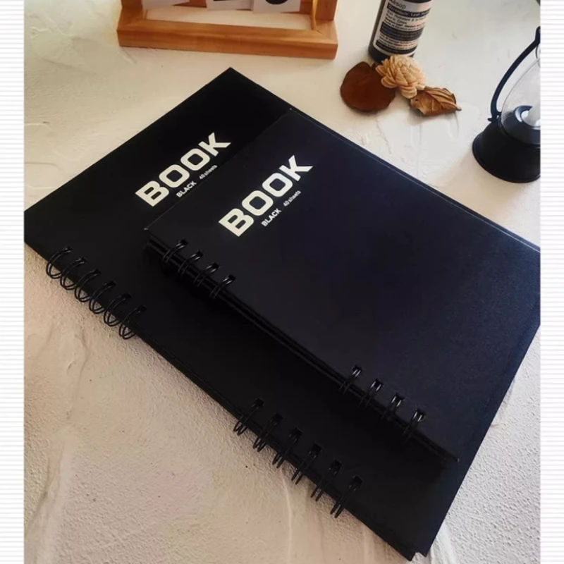 A5/A4 Double Iron Ring Black Cardboard Sketchbook 40 Pages 180gsm Thicked Paper for Colored Pencils Oil Pastel Markers Graffiti
