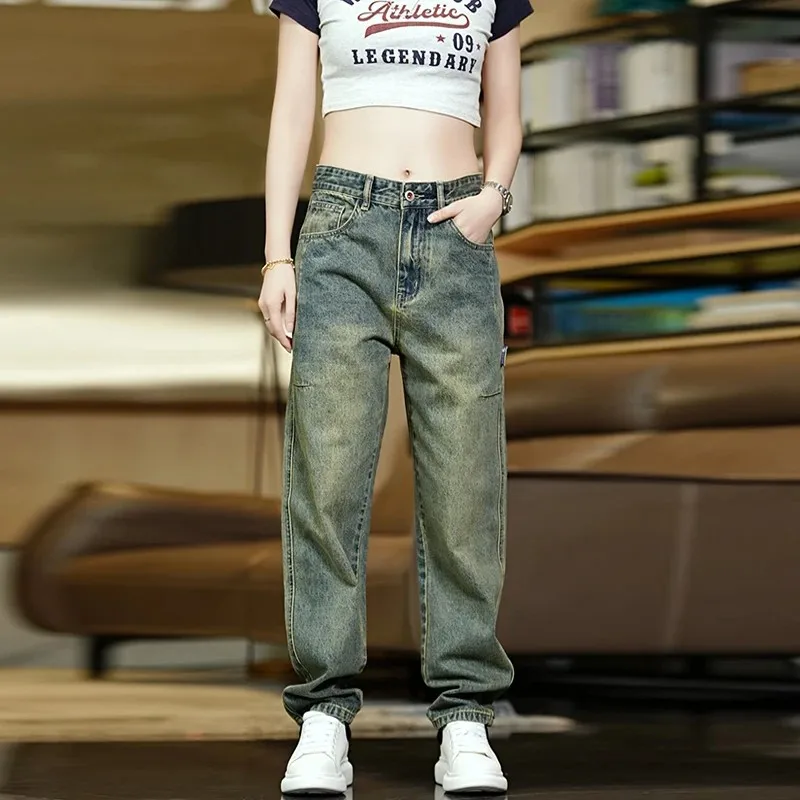 

Мужские джинсы прямого кроя для похудения, повседневные, удобные, из хлопка, модные, городские, со средней посадкой, на молнии, дышащие, молодежные