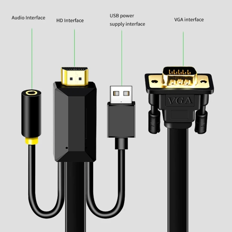 VGA to HDTV Adapter Cable Support 1920x1080P for Efficient Laptop to Screen Connections with Auditory Port