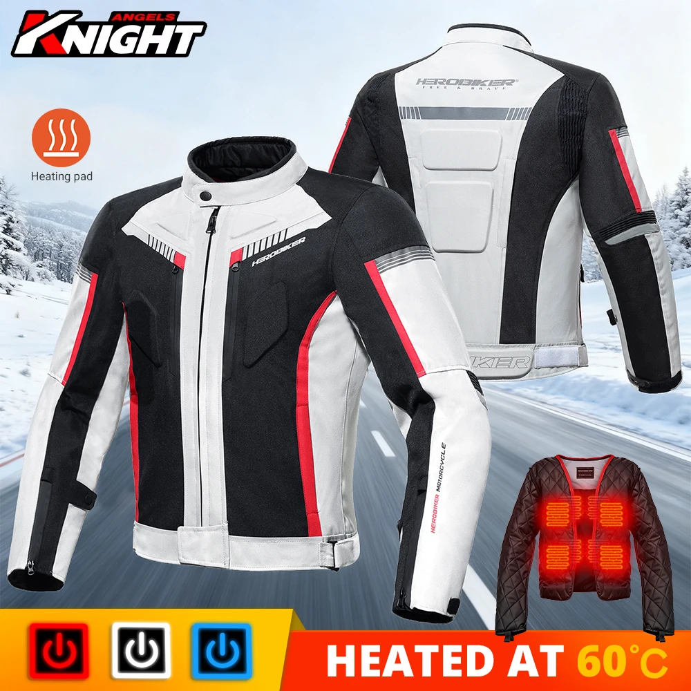 

HEROBIKER Waterproof Motorcycle Jacket Winter Warm Men Moto Heated Jacket Biker Riding Racing Jacket Body Armor Protection
