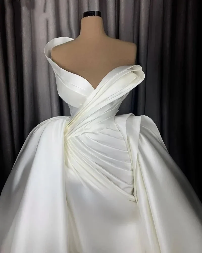 Personalizado querida cetim sereia vestidos de casamento com trem destacável fora do ombro cetim vestidos de novia vestido de noiva