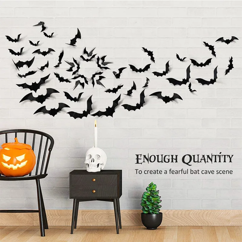 

12pcs Halloween 3D Black Bat Wall Stickers Halloween Party DIY Decorative Wall Decal Halloween Horror Bats Removable Stickers