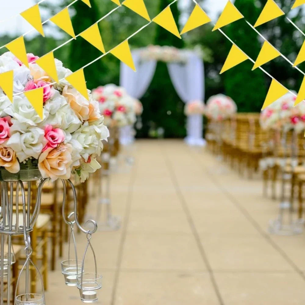 Yellow Pennant Banner Bunting Solid Triangle Flags String for Festival Wedding Birthday Anniversary Party - 33 Feet