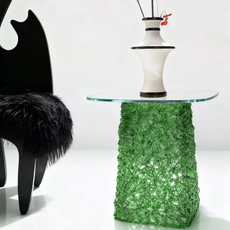 

Internet celebrity polycarbonate luminous art corner table bedside table household transparent glass edge table