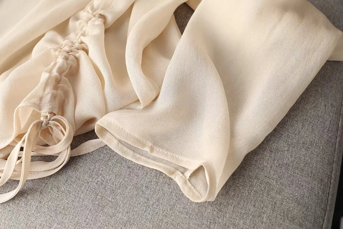 plus Size Women's Long-Sleeved T-Shirt White Drawstring round Neck Lightweight Chiffon Summer Casual Sun Protection Top