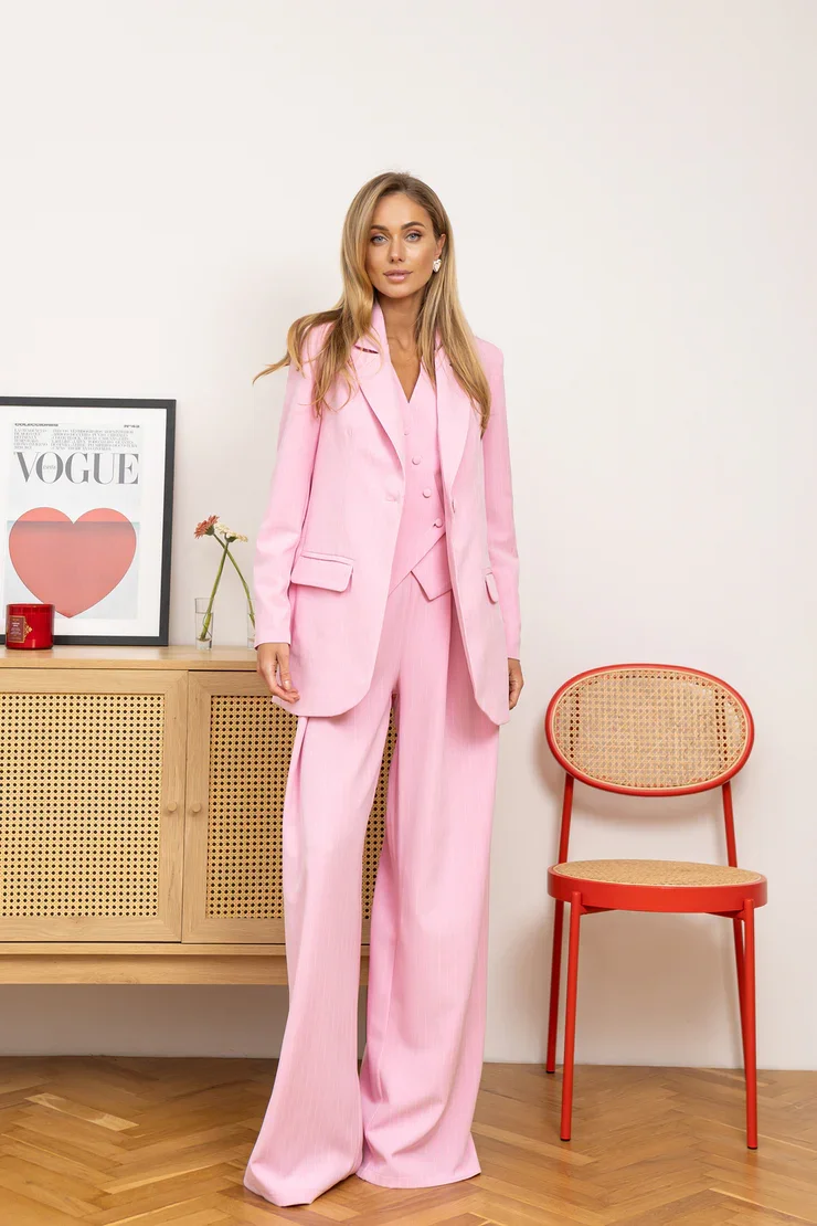 Pink 3 Pieces Suit for Women Chic Elegant Woman Suit Jacket Vest and Pants Set Wedding Party Suit Blazer Office Lady Wear
