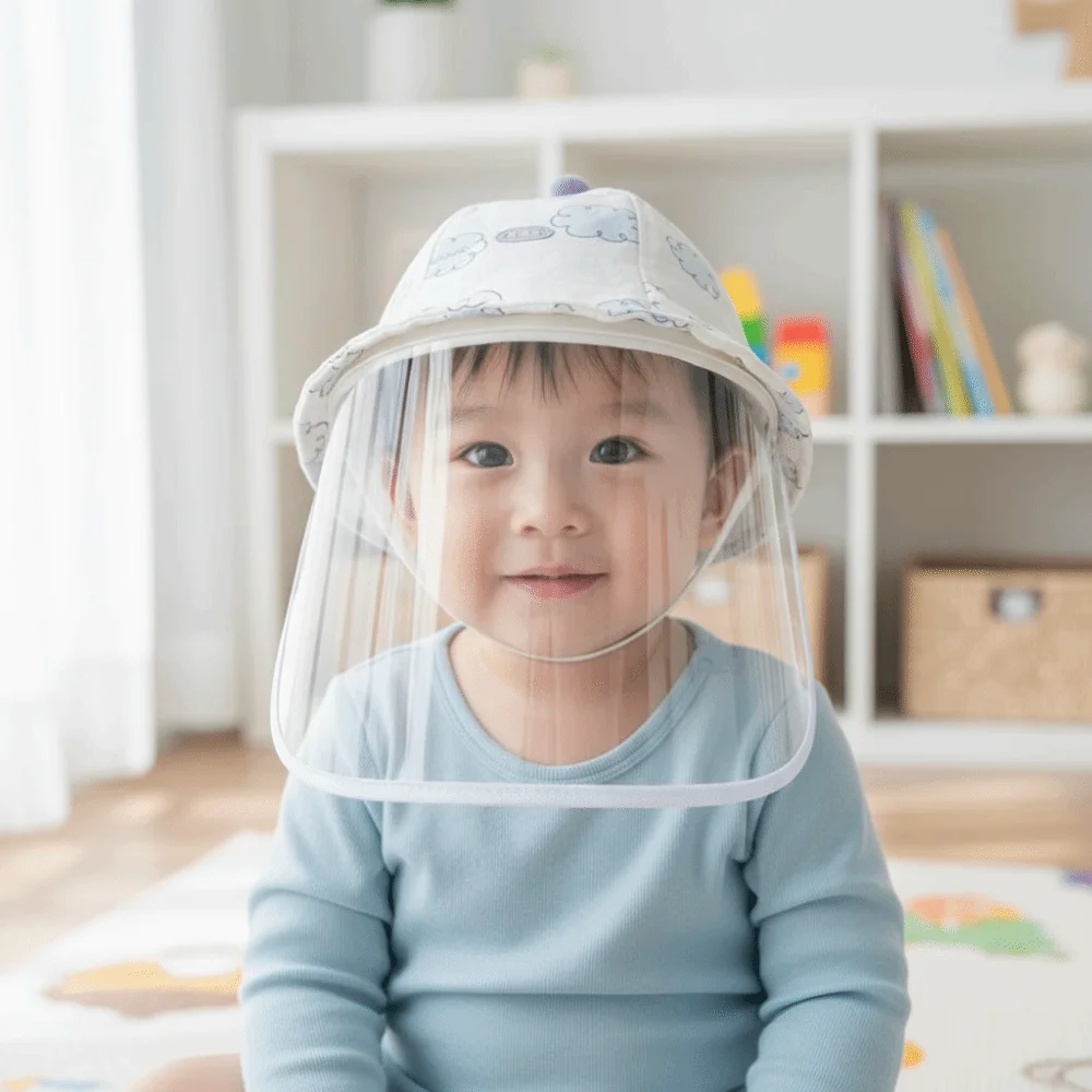 

Anti-Droplet Baby Fisherman Cap Cotton Breathable Fabric Newborn Protective Hat Detachable Thin Model Kids Face Mask Hat