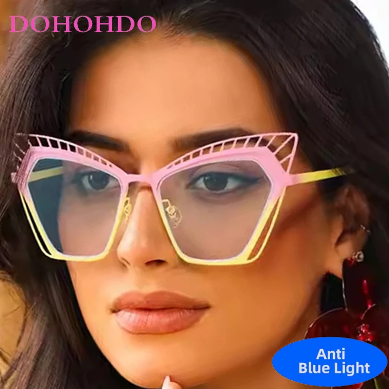 

Metal Hollow Cat Eye Blue Light Blocking Glasses Women Men Brand Designers Optical Spectacle Computer Eye Protection Eyeglasses