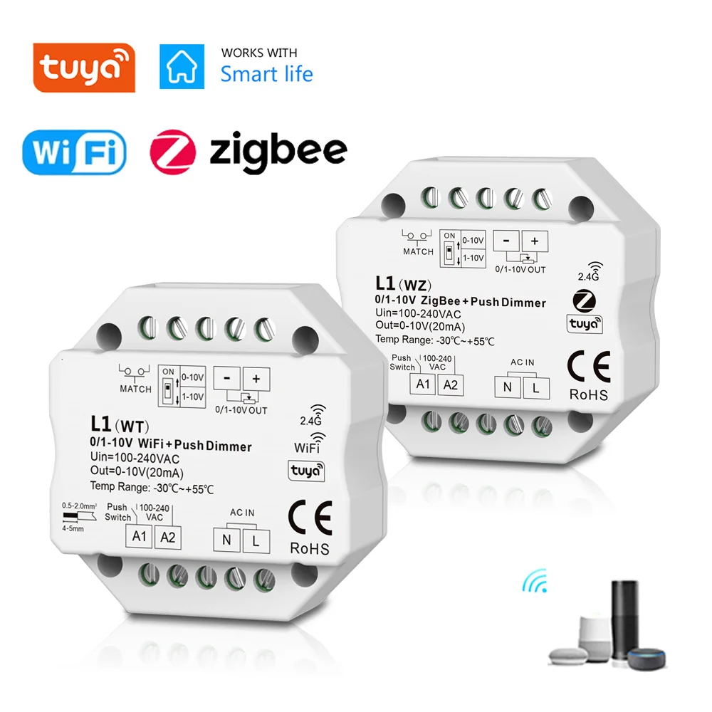 

0/1-10V Tuya Smart WiFi Zigbee LED Dimmer Controller Push Dimmer 110V 220V 230V Smart Life APP Voice Control f Alexa Google Home