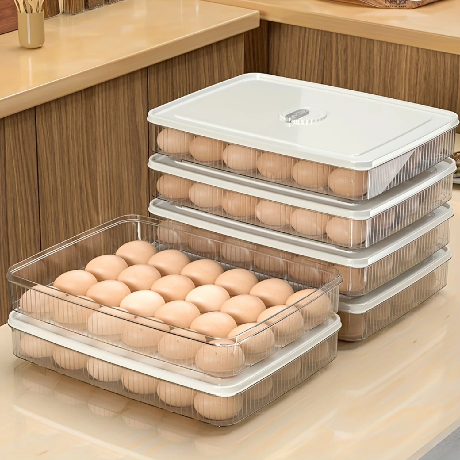 Plastic Egg  Container with Lid - 24 Compartment Anti-Fall Egg Tray for Fresh-Keeping in Refrigerator - Food Grade Egg Holder Bo