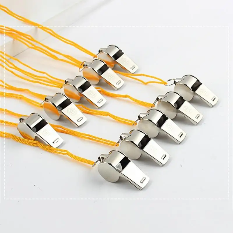 1~10PCS Metal Whistle Stainless Steel Crisp  Loud Hanging Rope Outdoor Sports Camping Hiking Training Game  Sports Whistle