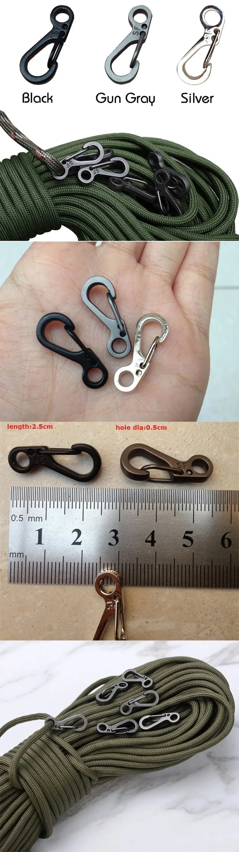 20Pcs Mini Frühling Karabiner Set Outdoor EDC Seil Verschlüsse Schlüsselbund Camping Haken Paracord Clips Taktische Überleben Schnalle – Detail 5