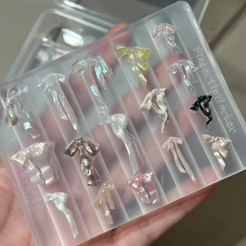 قالب فني للأظافر مع قوس شريطي، قوس شريطي أنيق، مجوهرات ثلاثية الأبعاد، قالب فني أظافر من السيليكون #2