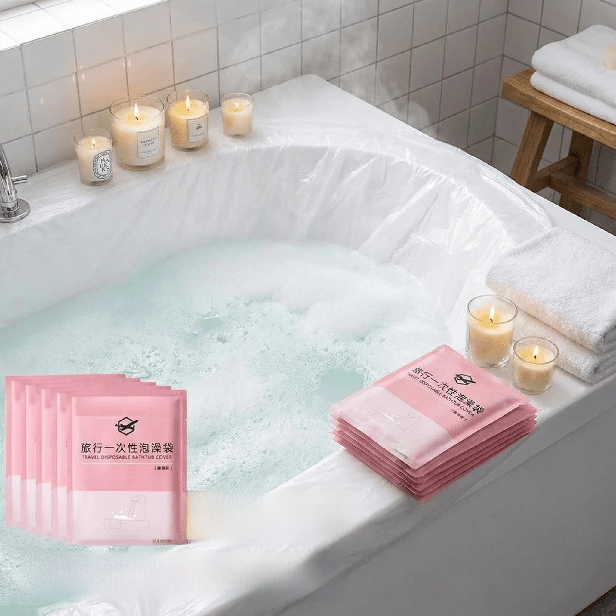 

Thiened Plastic Bath Tub Bag for Bathing Traveling Home Use One-time Bathtub Cover Bubble Bath Bag Bath Barrel