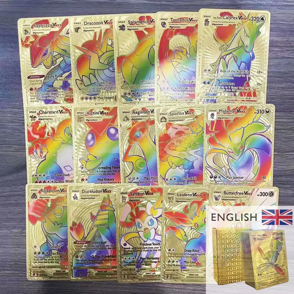 New 27-55PCS Pokemon Colorful Gold Foil Card Charizard Pikachu Arceus Silver Rainbow Color English VSTAR VMAX GX Card