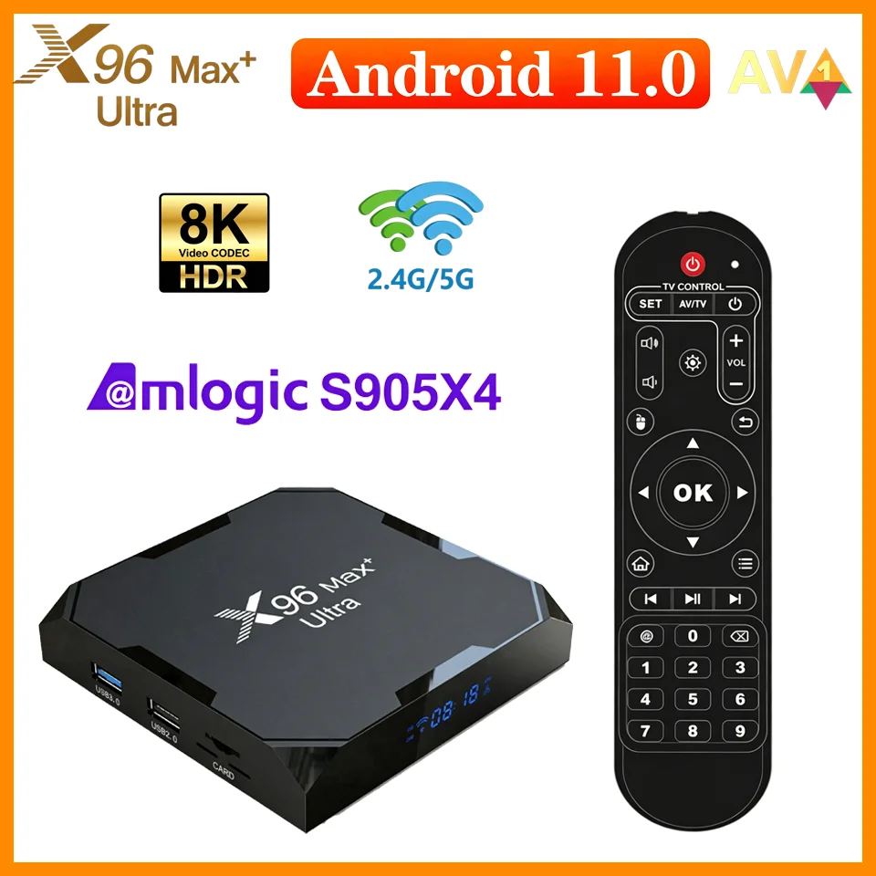 X96 Max + Caja de TV Ultra Inteligente Android 11 Amlogic S905X4 Soporte 8K AV1 HDR Dual WiFi BT4.0 100M LAN Set Top Box