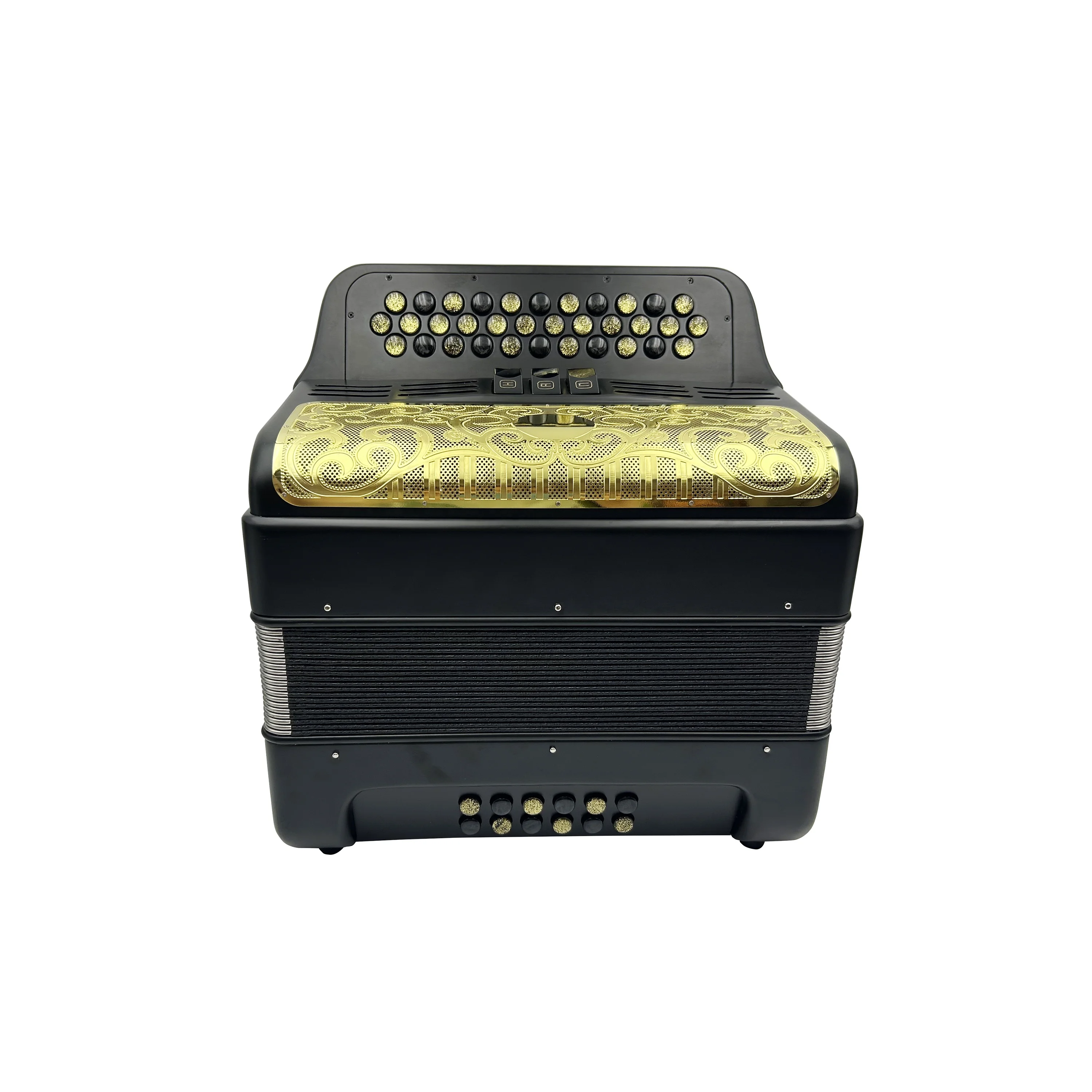Professional 12 Bass 34 Button Accordion Instrument JB3412C Diatonic Acordeon Black Gold Black Matt Wood Gold Grill