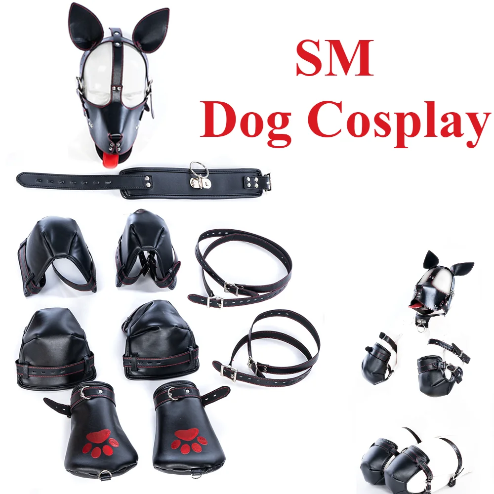 BDSM Dog Display Leather Bondage Kit Adjustable Choker Restrain Hand Foot Games Harness for Men Women Couples Game Sex Toys Set