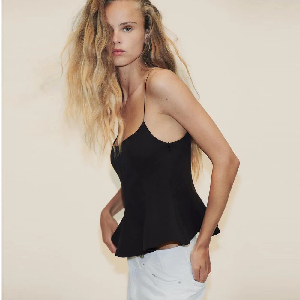 Chemise décontractée pour femme - Style printemps/été. Bretelles élastiques. Col rond. Design sexy. 