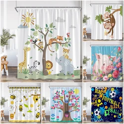 Animal Cartoon Shower Curtain Zoo Elephant Deer Zebra Owl Bee Sports Bathroom Decor Kids Child Polyester Bath Curtain with Hooks