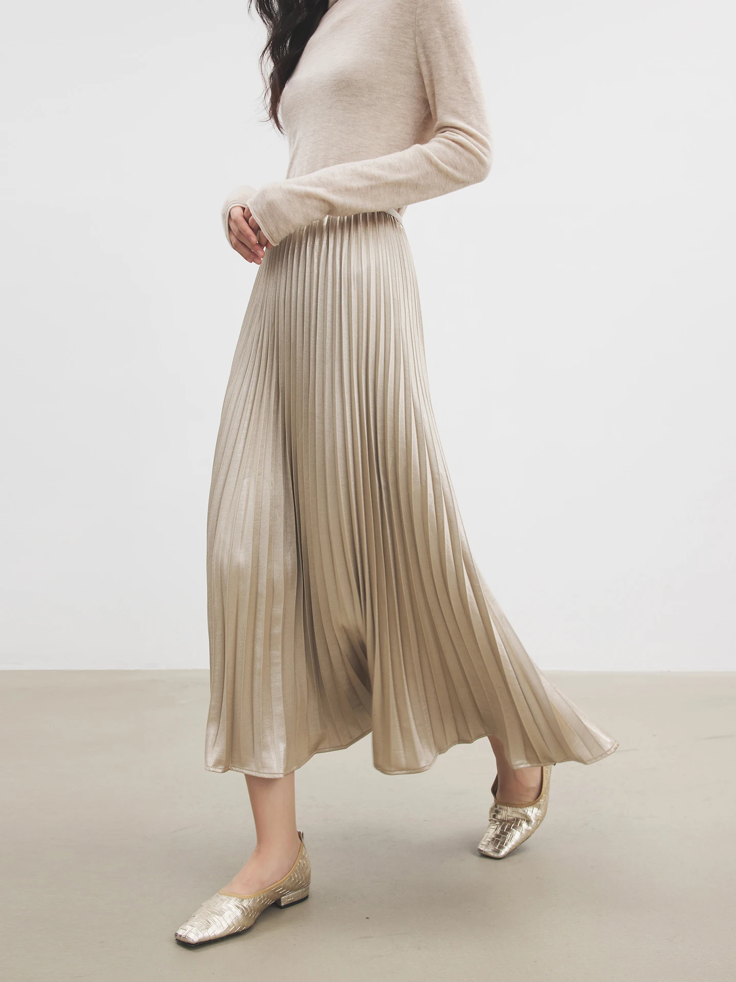 

Юбка-миди Annata из атласа цвета шампань с плиссировкой и эффектом «рыбий хвост», женская, А-силуэт, с высокой эластичностью, для повседневной носки, теплая, яркая, с блеском