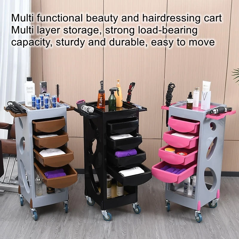 Hair Salon Cart—Mobile, Portable, Plastic, 5-Tier, with Hair Dryer Holder and Hair Dye Bowl Storage—Tool Cart