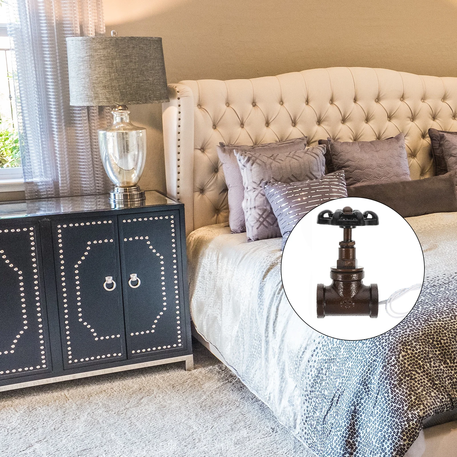 

Iron Stop Valves Pipe Light Switches Steampunk Style Table Lamp Globe Valve Simple Practical Home Decor Plumbing