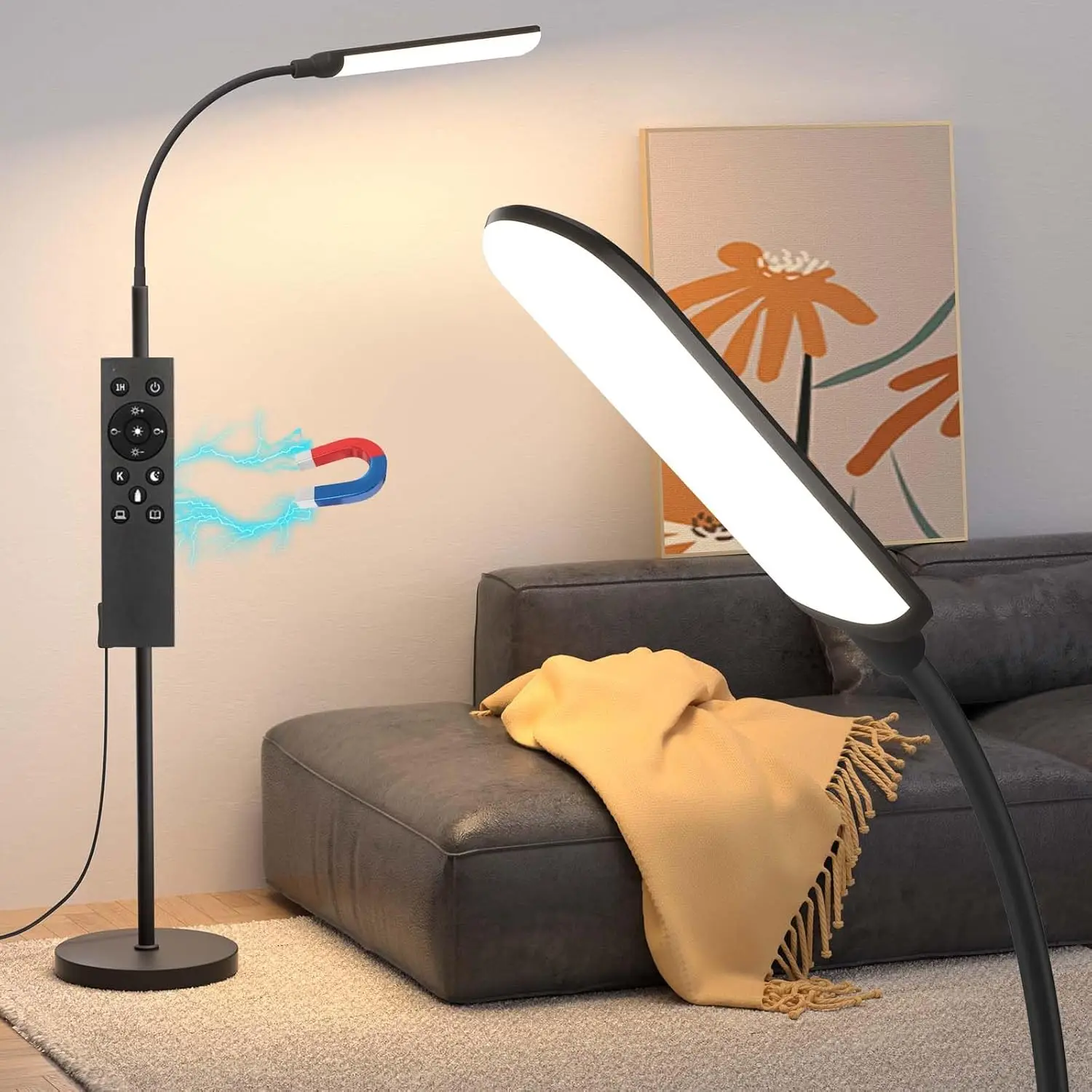 

LED Floor Lamp, 18W Adjustable Brightness & Color, Eye-Caring Reading Light with Remote