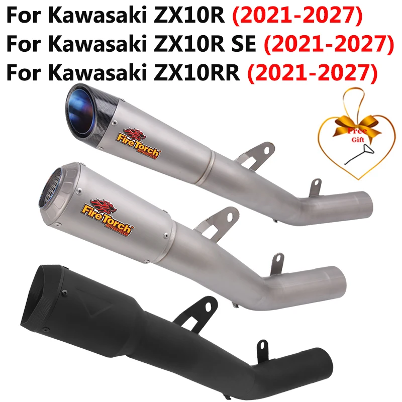 Motorcycle Exhaust Systems Middle Link Pipe Escape Titanium Alloy Muffler CNC Slip On For kawasaki ZX10R SE ZX10RR 2021 - 2027