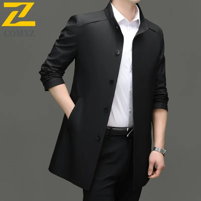 

COMXZ Men Mid-Length Stand Collar Business Casual Windbreaker Jacket for Fathers Waterproof Windproof breathable Outerwear 2025