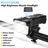 SHIZIWANGRI 12LED Bicycle Light Front Rechargeable Bicycle Bell Horn 140dB MTB Bicycle Lamp Headlight Flashlight Power Display