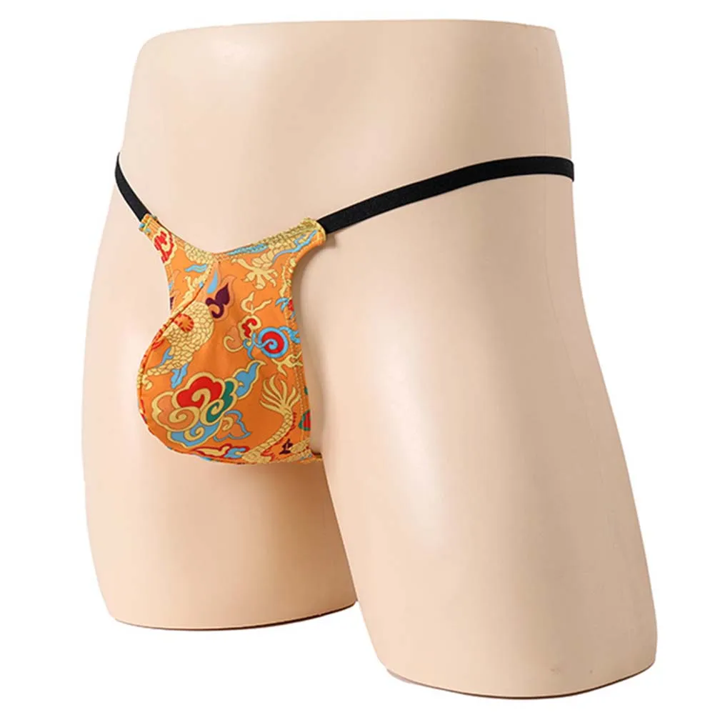Comfortable Stretch G-string For Men Underwear Bulge Pouch Fashion Chinese Dragon Pattern Printing Thongs T-back