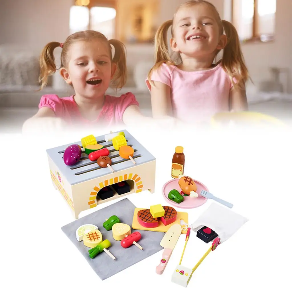 Are Playing Toy Set Barbecue Playset for Toddler Kid Wooden Craft Toys