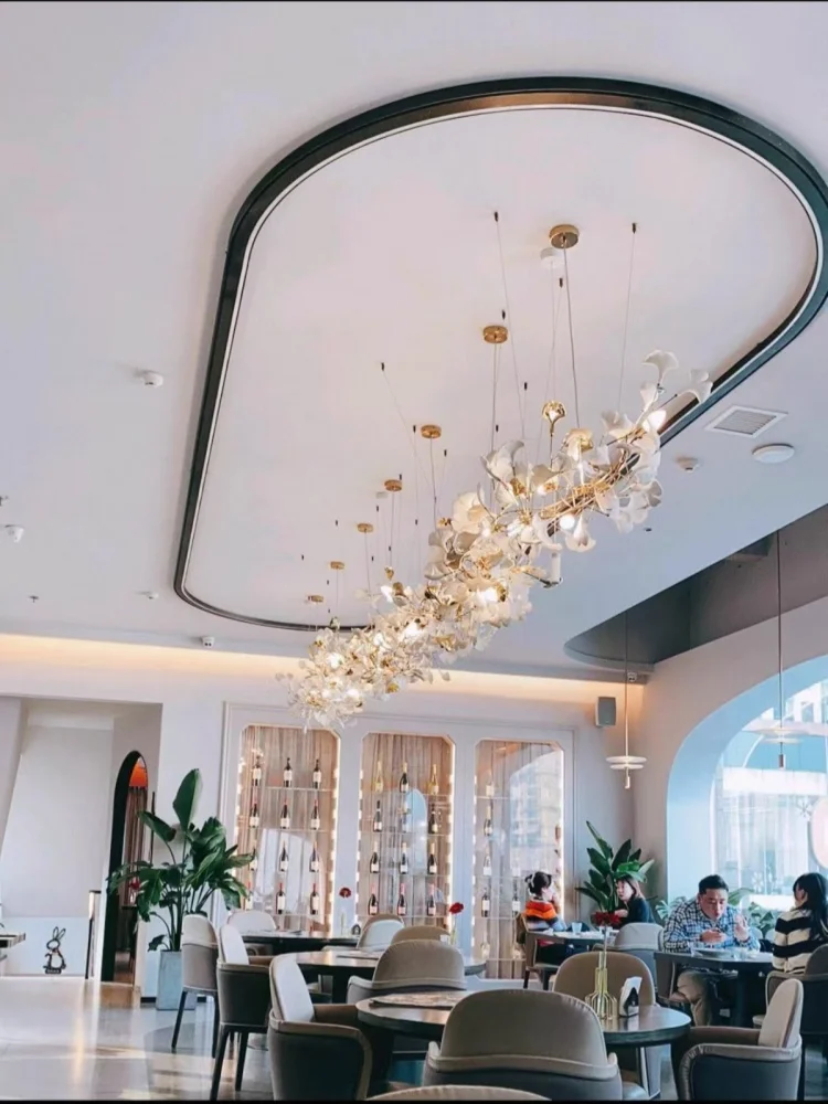 

Large Ginkgo Leaf Branch Chandelier - Modern Brass Long Pendant Light For Dining Room Villa Living Room & Kitchen Island