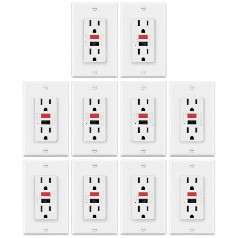 

10 Pack GFCI Outlets 15 Amp, Non-Tamper Resistant, Decor GFI Receptacles with LED Indicator, Ground Fault Circuit Interrupter
