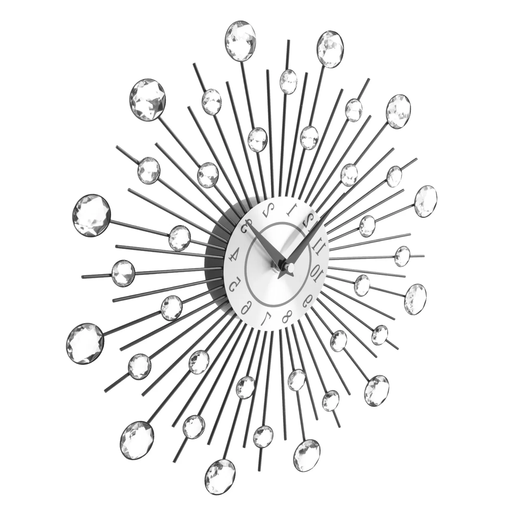 (AIMA) Vintage Metal Art Crystal Sunburst Wall Clock Luxury Diamond Large Morden Wall Clock Clock Design Home Decor