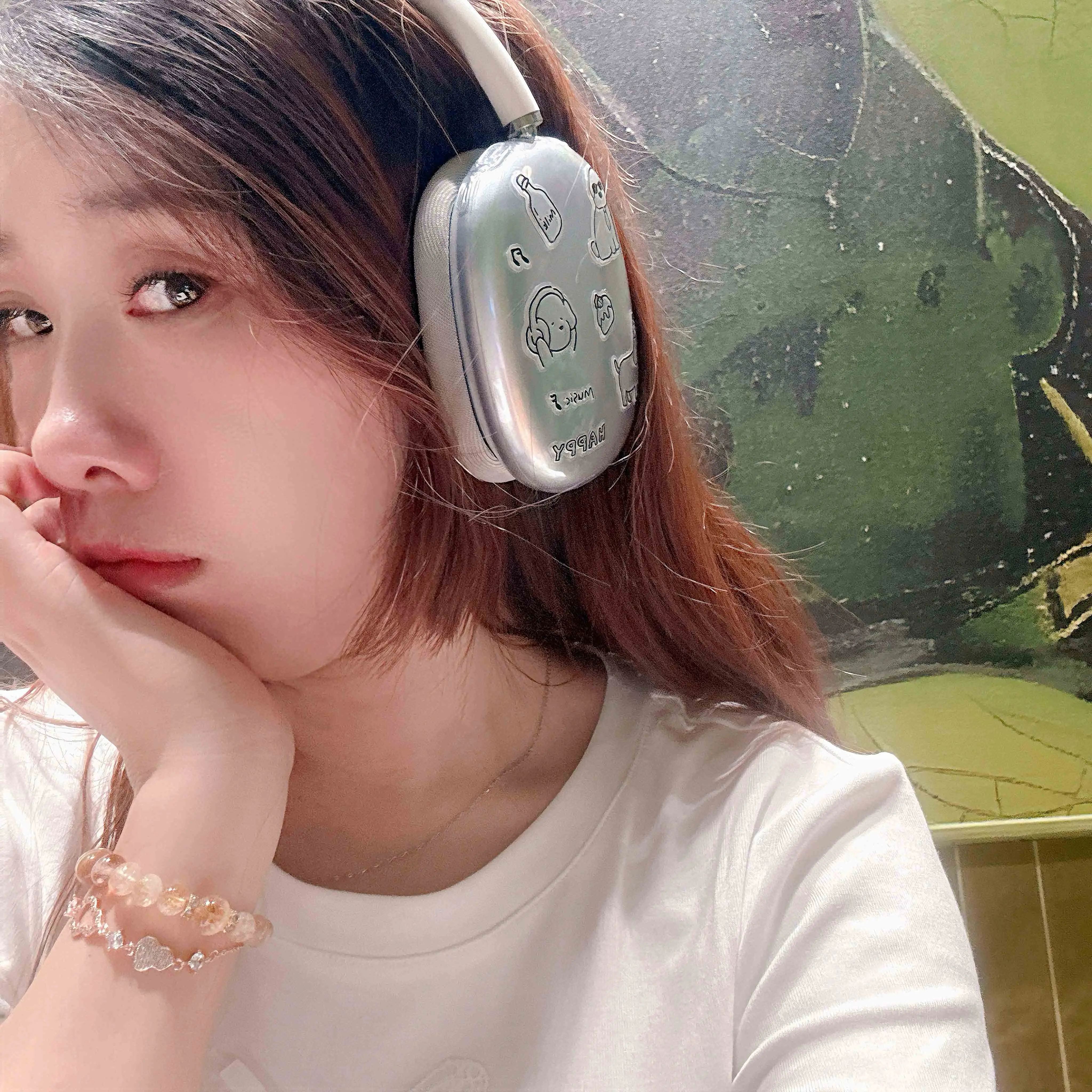 Música happy line perro dibujos animados cachorro funda para auriculares para apple airpodmax airpodmaxs airpod max funda suave de silicona para auriculares