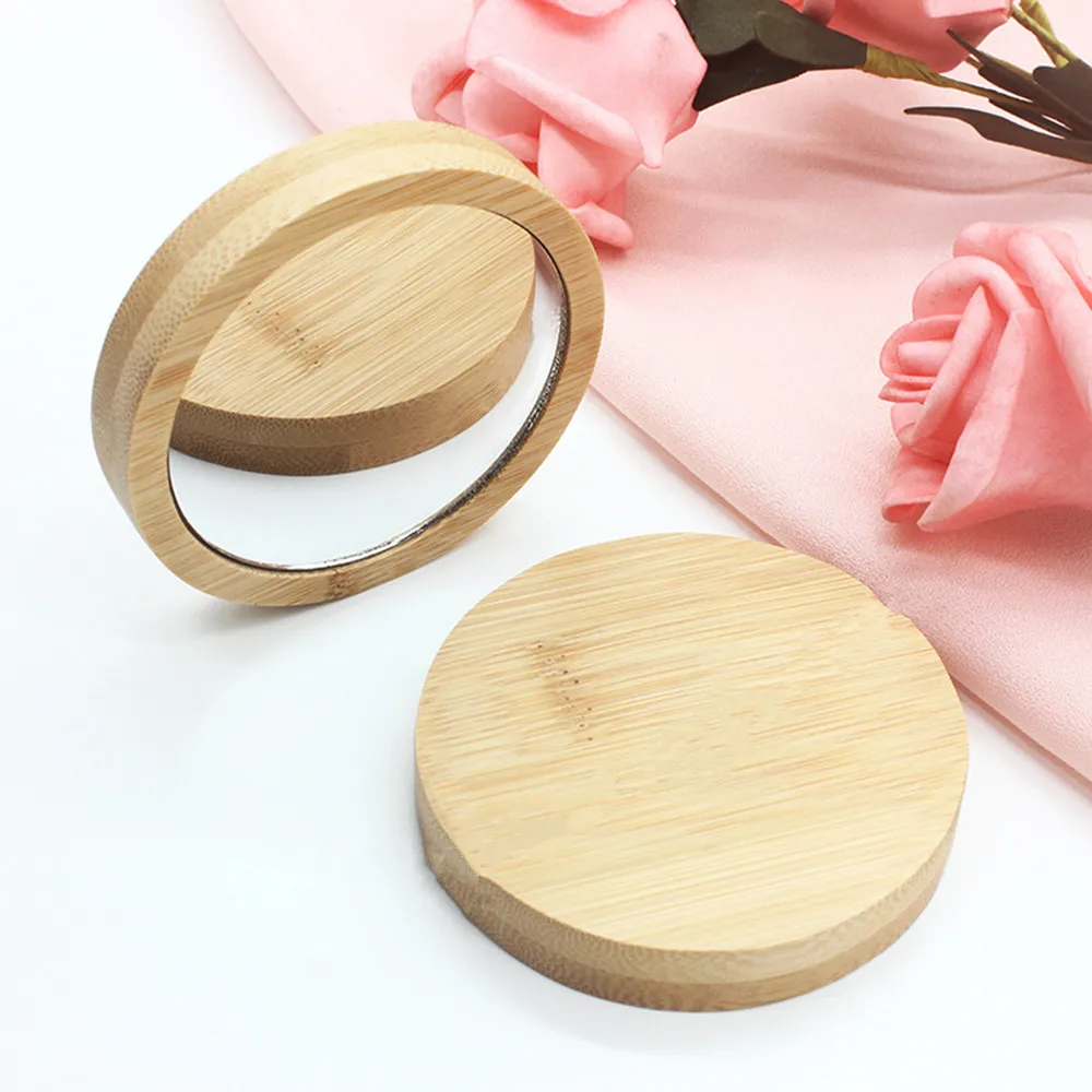 Pure Wooden Cosmetic Mirror Round Portable Mirror Mini Makeup Mirror Student Portable Makeup Small Princess Vanity Mirror Vanity