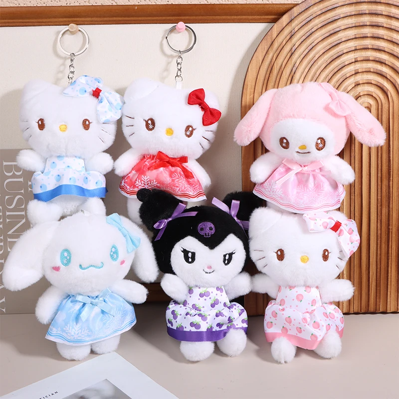 Cute Cartoon Sanrios Hello Kitty Melody Kuromi Cinnamoroll Keychain Plush Toy Plush Toys Stuffed Doll Pendant Backpack Charm