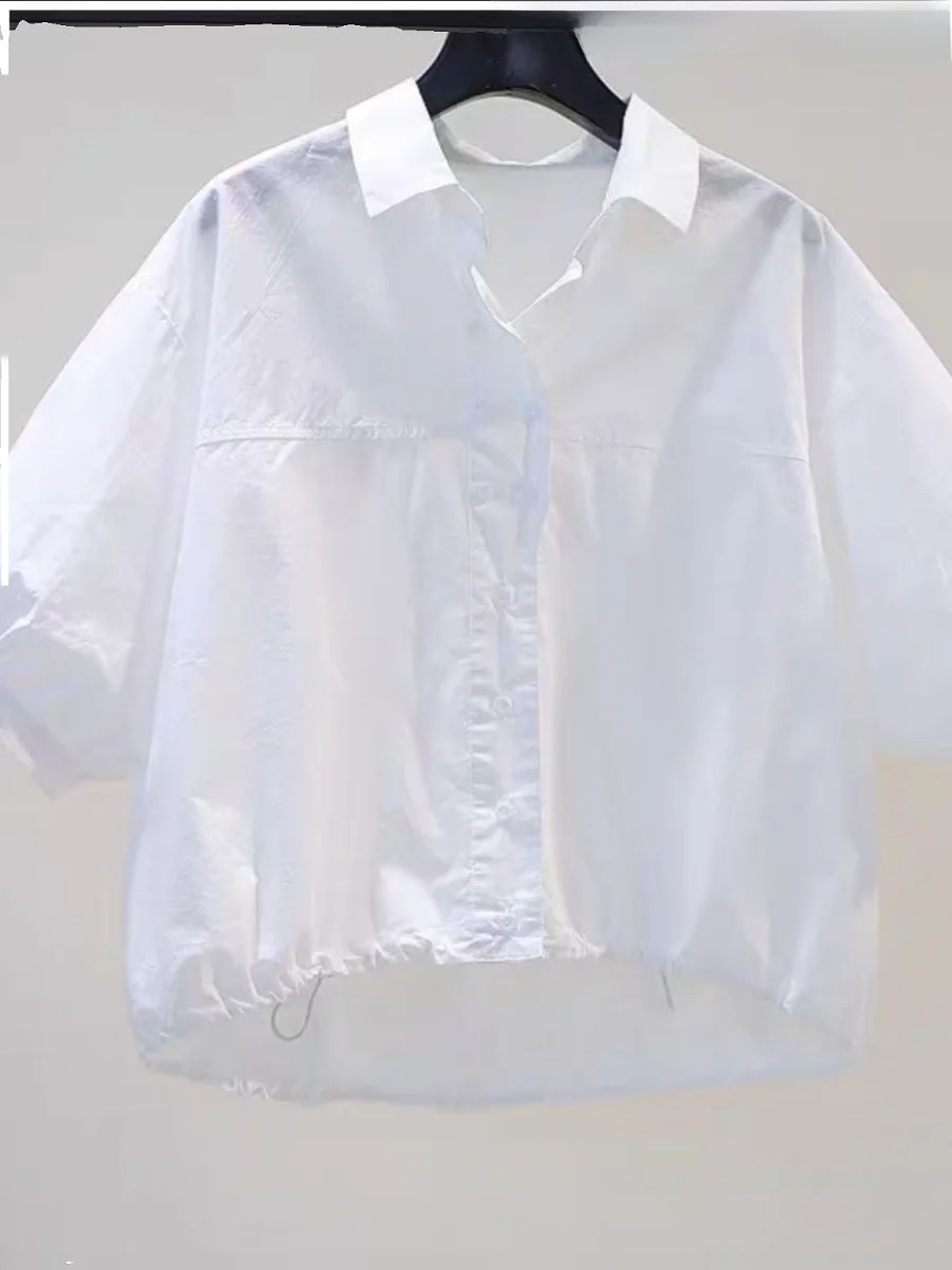 Faionable ort Lantern Sve White irt Donna Estate New Sle Ele ort irt Versione coreana Colletto ampio