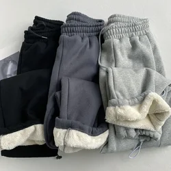 Deeptown Baggy Casual Frau Graue Jogging hose Herbst Koreanisch beliebte dicke Fleece Harems hose Winter warme Basic Straight Hose