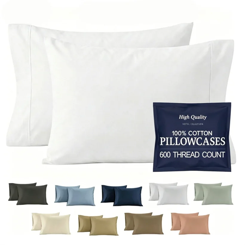 Egyptian Cotton 2Pcs Pillowcases Solid Soft Breathable Bed Pillowcase Standard Queen Size Pillow Case 100% Cotton Pillow Cover